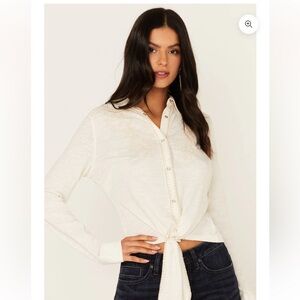 Idyllwind Women Embroidered Tie Front Knit‎ Western Pearl Snap Shirt Size M